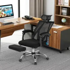 Costway Mesh Office Chair Recliner Desk Chair Height Adjustable w/Footrest Black