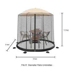 Nature Spring Patio Umbrella Mesh Bug Net Enclosure with Zippered Entrance - 9' x 9' x 7.2', Black
