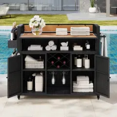 52.8"W Outdoor Grill Cart with Extended Work Table, Rolling Kitchen Island On Wheels with Storage, Patio Bar Cart for Backyard Garden Poolside