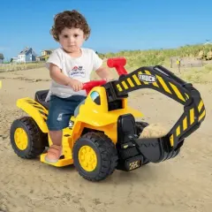 Costway 6V Electric Kids Ride On Excavator Pretend Play Toy Tractor w/ Basketball Hoop