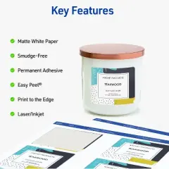 Avery Printable Square Labels with Sure Feed, 3" x 3", Matte White, Permanent Adhesive, Laser & Inkjet Printers, 150 Blank Labels (5659)