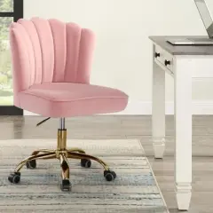 Simple Relax Office Chair in Channel Tufted Rose Quartz Velvet and Gold