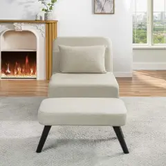 Dolonm  Linen 3-in-1 Foldable Chaise Lounge-Adjustable Backrest & Ottoman, Convertible Sofa Bed for Small Spaces