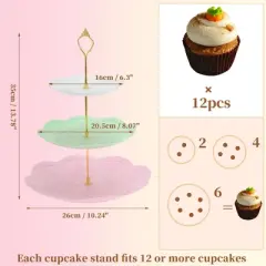 Unique Bargains 3 Tier Dessert Cupcake Stand Holder Round with Tiered Serving Tray for Donuts Fruits White Pink Green Gold Tone