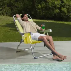 DOMETOUR Heightened Oxford Cloth Silver White Aluminum Tube Bearing 220 LBS Beach Chair Yellow