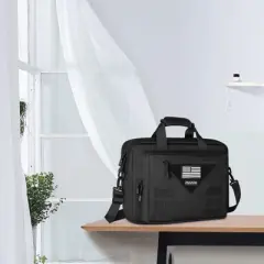 Tactical Laptop Messenger Shoulder Bag, 15-16 inch Multifunctional Adjustable Large Notebook Carrying Sleeve Case Pockets, Black