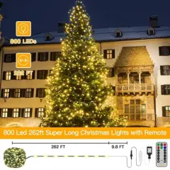 Ollny 800 LED Warm White IP67 Waterproof String Lights (Green Wire, Plug in, 8 Modes)