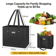 HOMLUX 3Pk Reusable Grocery Food Storage Bags Foldable, Reinforced Bottom, Long Handles