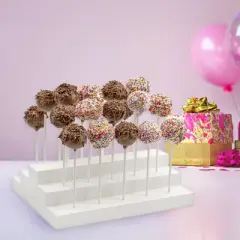 Darware Wooden Cake Pop Stand; Tiered Treat Holder; 24-Hole, White