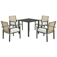 Resenkos 5 Pieces Outdoor Dining Set, Wicker Rattan Patio Furniture Set, Cushions, Beige