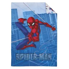 Marvel Spiderman Wall Crawler Red, White, and Blue Spider Webs 4 Piece Toddler Bed Set