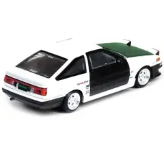 Toyota Sprinter Trueno AE86 RHD White with Green Carbon Hood and Black Carbon Doors 1/64 Diecast Model Car by Inno Models