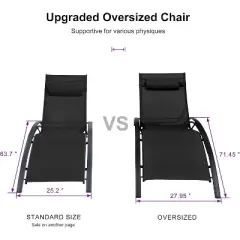 PURPLE LEAF Patio Chaise Lounge Set of 3 Outdoor Lounge Chair Beach Pool Sunbathing Lawn Lounger Recliner Chiar, Side Table Included