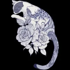 Men's Design By Humans Cat Snake Flowers Tattoo By jess1586 Tank Top