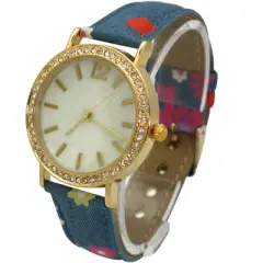 OLIVIA PRATT FLOWERS AND DENIM STRAP WATCH
