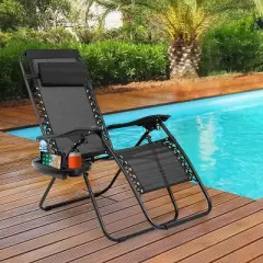 FDW Foldable Zero Gravity Chair Lounge Patio Chaise with Cup Holder Tray