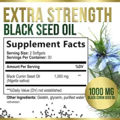 Black Seed Oil Softgels 1000mg, Premium Nigella Sativa Blackseed, Pure Natural Black Cumin Seed Oil, Antioxidant - 60 Softgels By Nature's Nutrition