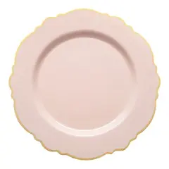 Smarty Had A Party 7.5" Pink w/ Gold Rim Blossom Plastic Salad Plates - 120 pcs
