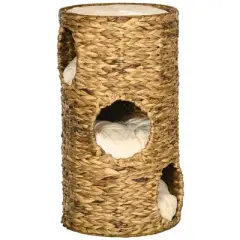 YOOCOZZ PawHut Multi-Level Elevated Cat Tower with Three Hideaways & Four Soft Plush Cushions, Hand-Woven Material-Brown