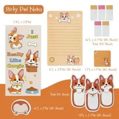 Wrapables Sticky Notes Set, Memo Notepads, Book Tabs, Page Markers, Sticky Notes, Home and Office Supplies (440 Sheets Total), Corgi