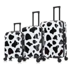 InUSA PRINTS Lightweight Hardside Checked Spinner 3pc Luggage Set - Cow