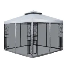 SUGIFT 10' x 10' Outdoor Patio Gazebo Canopy with Mesh Netting Sidewalls and Steel Frame - Light Gray