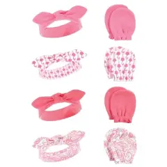 Hudson Baby Infant Girl 16Pc Headband and Scratch Mitten Set, Flamingo, 0-6 Months
