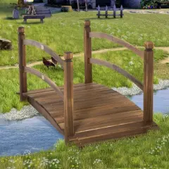 Outsunny 4.7' Garden Bridge, Arc Wood Footbridge, Decorative Pond Bridge with Side Rails