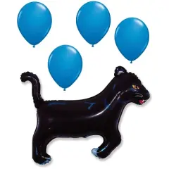 LOONBALLOON Prowl into Fun! 36" Panther Balloon & 4 Blue Latex Balloons  (Animal Theme)