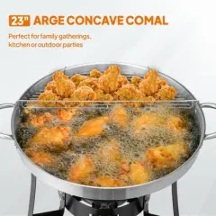 ROVSUN 23" Concave Comal Set with 80,000BTU Propane Stove, Stainless Steel Discada Disc Cooker with Burner Stand for Backyard & Outdoor Cooking Frying