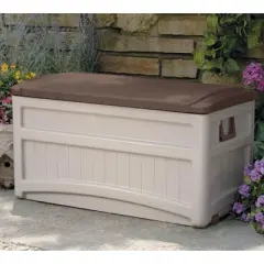 Suncast 73 Gallon Outdoor Patio Resin Deck Storage Box w/ Wheels, Taupe (2 Pack)
