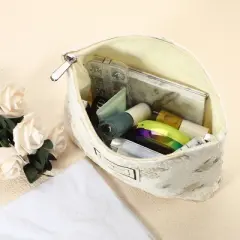 Unique Bargains Women's Zipper Floral Makeup Bags and Organizers White
