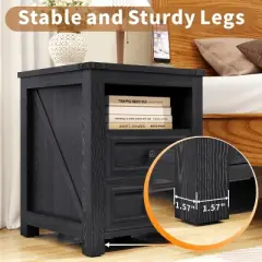 Dyonery Night Stand with Charging Station, Rustic 18 Inch Bedside Table with 2 Storage Drawers and Open Shelf