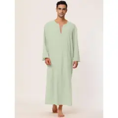 Lars Amadeus Men's Cotton V-Neck Side Split Long Night Gown with Pocket