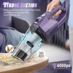 MAMNV Portable 6000Pa Cordless Handheld Vacuum, Vacuum Cleaner for Car Interior Cleaning, Rechargeable, Purple