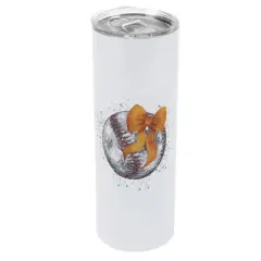 Elanze Designs 20 Ounce Stainless Steel On the Go Travel Tumbler With Push Top Lid, Baseball With Orange Bow