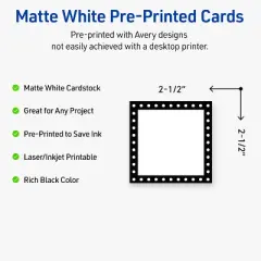 Avery Printable Square Cards, Black and White Polka Dots, 2.5" x 2.5", Matte White Square Cards, Laser/Inkjet, 90ct, Great for Business Cards