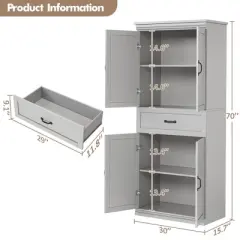 Pantry Cabinet,70" Tall Kitchen Pantry Cabinet with 2 Doors and 3 Adjustable Shelves, Freestanding Modern Storage Cupboard