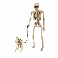 Fun World 14" Skeleton Dog on a Leash Halloween Outdoor Decoration