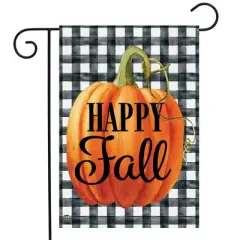 Happy Fall Pumpkin Burlap Garden Flag Checkered 18" x 12.5" Briarwood Lane
