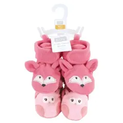 Hudson Baby Infant Girl Animal Fleece Booties 2-Pack, Pink Owl Fox