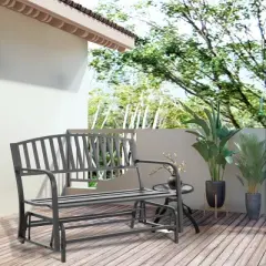 Outsunny Patio Glider Bench Outdoor Swing Rocking Chair Loveseat with Power Coated Sturdy Steel Frame, Black