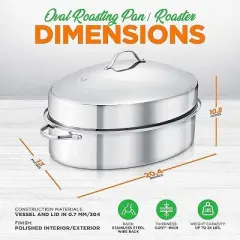NutriChef Oval Roasting Pan, Roaster with Polished Rack, Wide Handle and Stainless Steel Lid