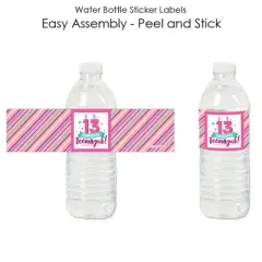 Big Dot of Happiness Girl 13th Birthday - Official Teenager Birthday Party Water Bottle Sticker Labels - Set of 20