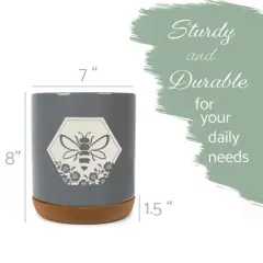 Elanze Designs Bee Honeycomb Flowers Arrangement Hive Ceramic Cork Bottom Gray Large Capacity Utensil Holder Crock for Countertop Storage, Stylish &