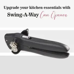Swing-A-Way Locking Can Opener with Sharp Blade, Manual Hand Held, 2-in-1 Can and Bottle Opener, Made of Steel, Easy Turn Knob - (Black)