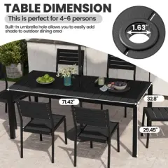Crestlive Products Outdoor Dining Table for 4-6 People Patio Rectangle Table, Aluminum Frame with Durable Wood-Like Tabletop and Umbrella Hole Brown
