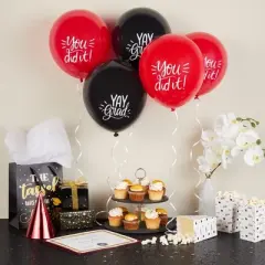 Sparkle and Bash 50 Pack Graduation Balloons Kit, Class of 2025 Grad Party Supplies Decorations, Red & Black, 12 in