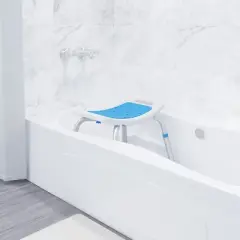 Flash Furniture HERCULES Padded Shower Stool with Adjustable Height, Non-Slip Feet and Seat Pad in White/Blue