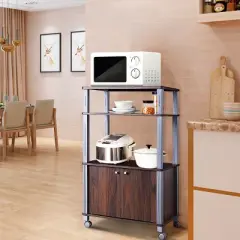 Tangkula 3-tier Display Shelf Microwave Stand Cabinet w/ Rolling Wheel